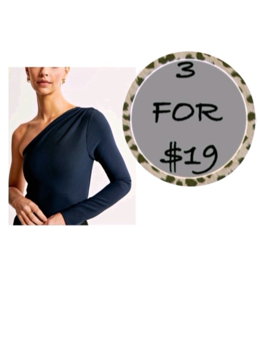 3/$19 Color Me Red Navy One-Shoulder tunic top blouse